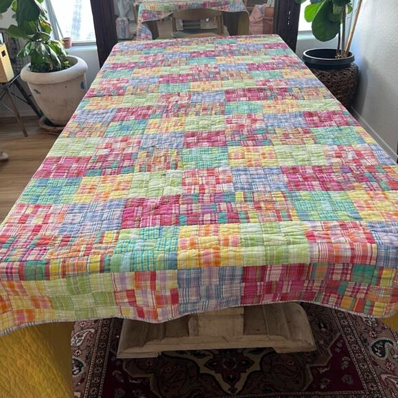 Vintage LNT Home Quilt Square Plaid Patchwork Reversible 88" x 100" - Picture 2 of 16